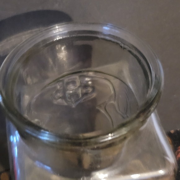Ornate Embossed Clear Glass Apothecary Canister Cork Lid Large - Picture 4 of 10